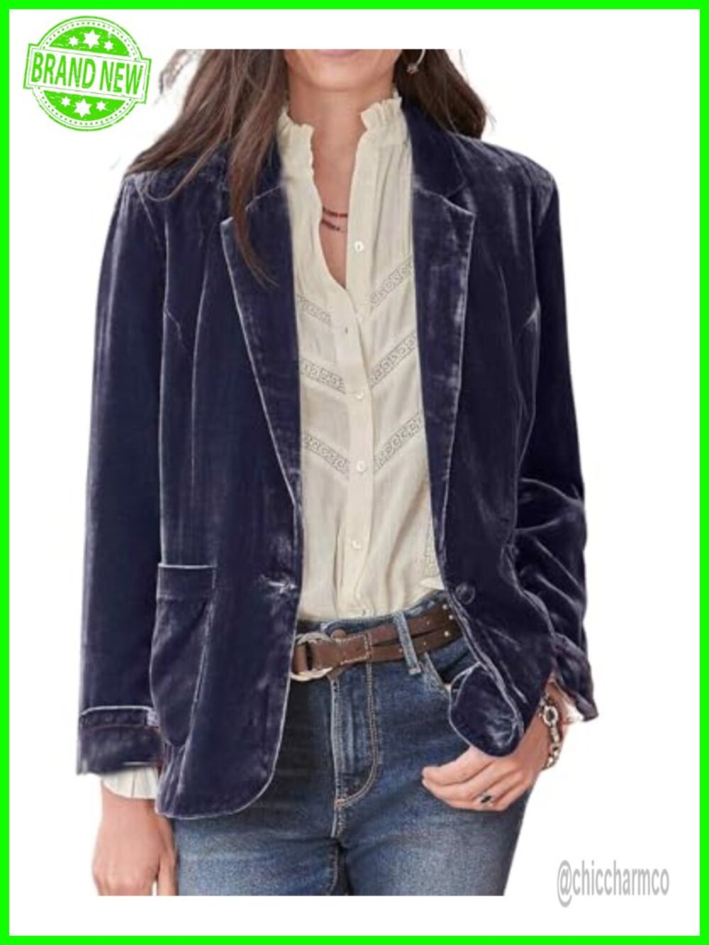 Velvet Blazer Women 1 Button Long Sleeve Casual Office Work Jacket